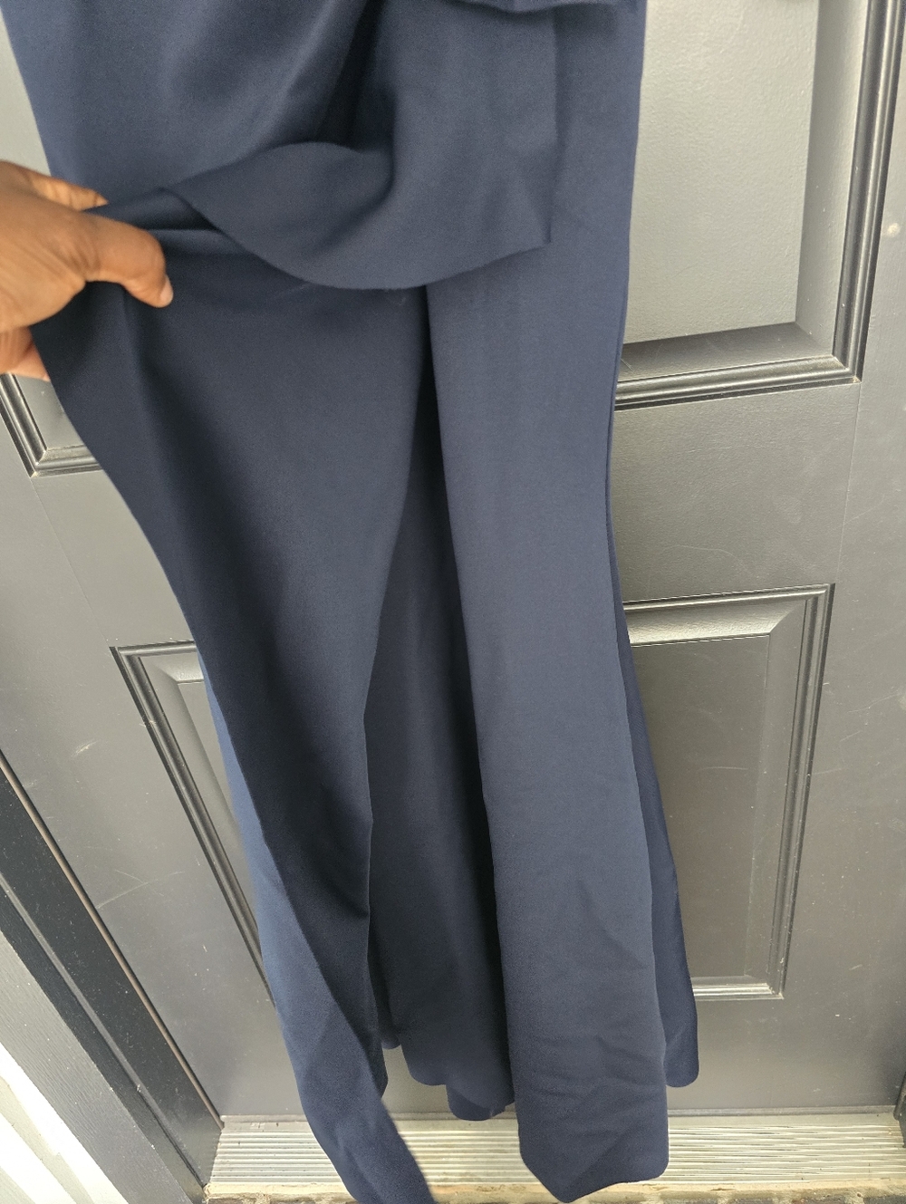 XSCAPE Navy Long Sleeve Wrap Mermaid Evening Dress Size 4 Formal $249 - Picture 10 of 13